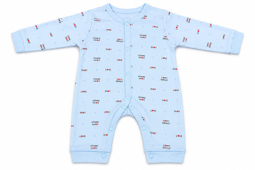 Baby Blue “I Love My Family” Romper with Mom Dad Cap | 0–12 Months