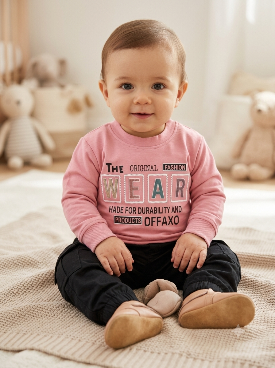 Casual Pink Sweatshirt and Black Cargo Pants Set for Kids