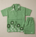 Green Floral Printed Cotton Shirt & Shorts Set for Boys