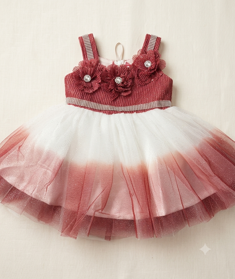 Girls Ombre Tulle Party Dress with Floral Appliqué