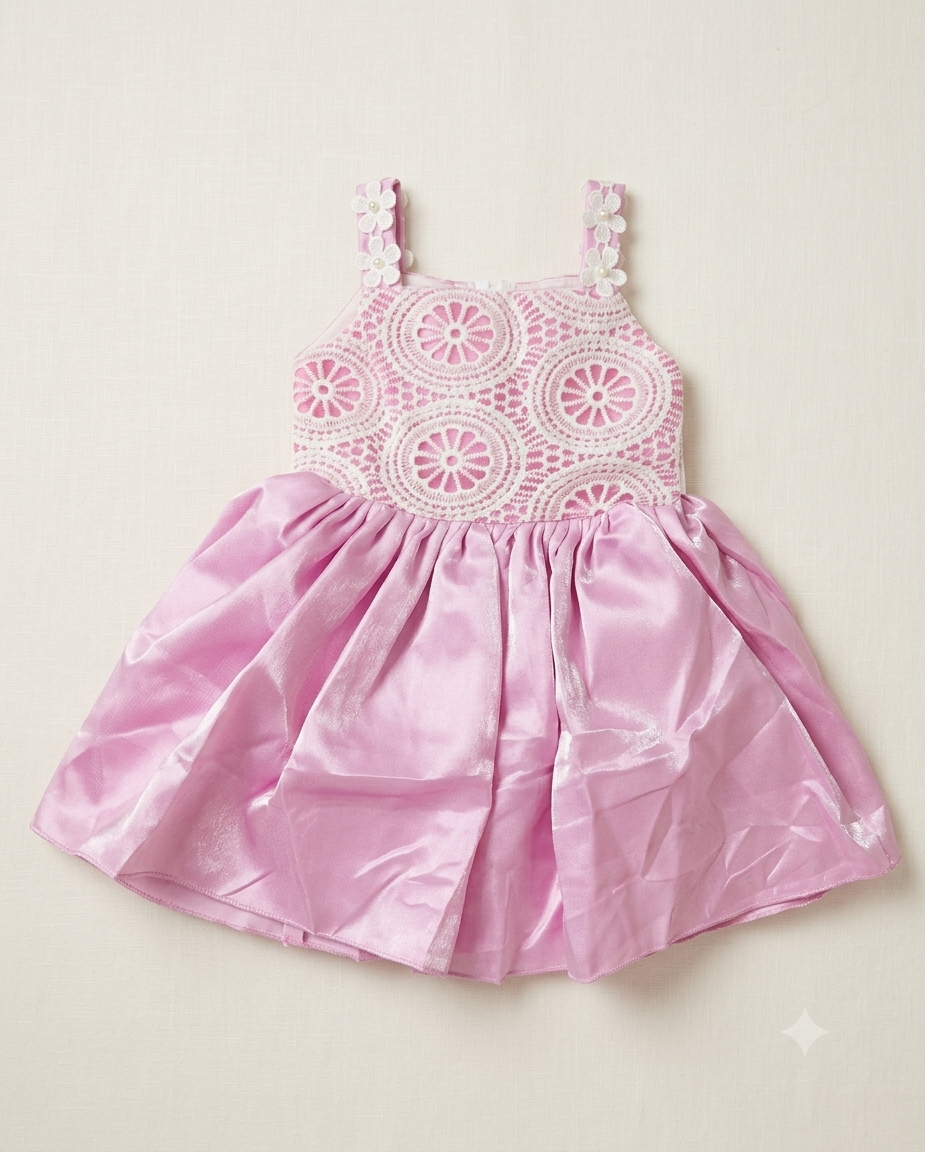 Pink Blossom Embroidered Party Dress for Girls