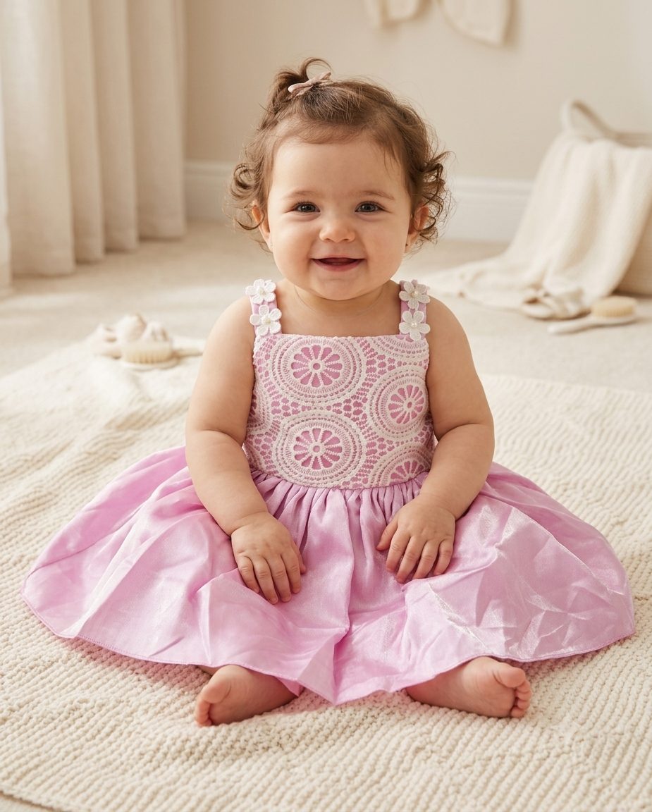 Pink Blossom Embroidered Party Dress for Girls