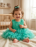 Aqua Bloom Ruffle Party Dress for Girls