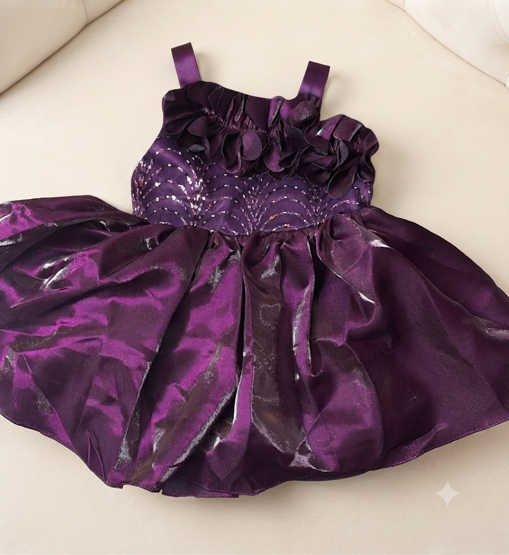 Royal Purple Party Frock for Girls with Embellished Bodice