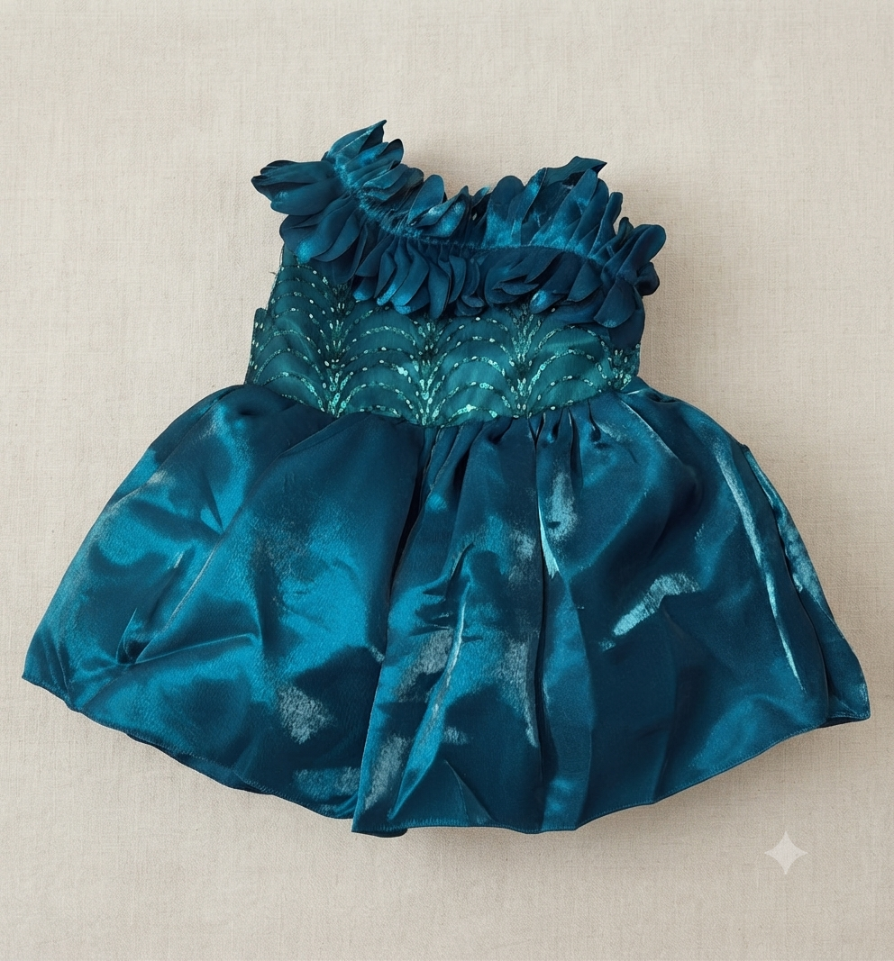 Teal Ruffled Sequin Party Dress for Girls