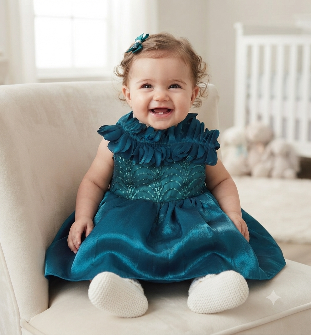 Teal Ruffled Sequin Party Dress for Girls