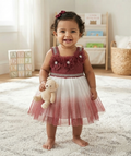 Girls Ombre Tulle Party Dress with Floral Appliqué