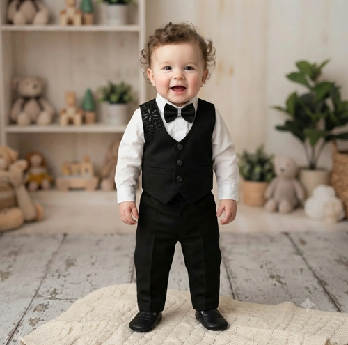 Black & White Formal Waistcoat Set for baby Boys with Bow Tie