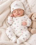 Baby White “I Love My Family” Romper with Matching Cap | 0–12 Months