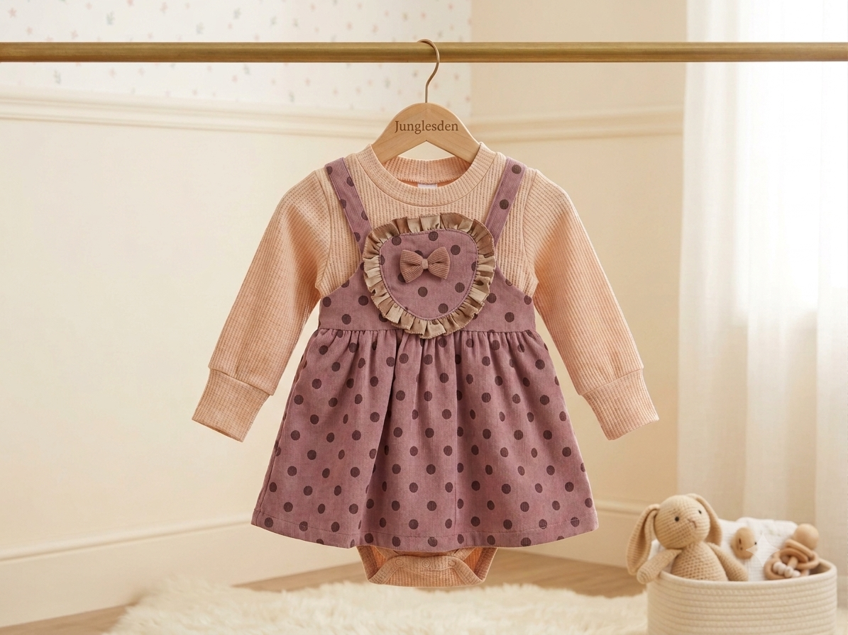Junglesden Baby Girl Polka Dot Pinafore Dress with Ribbed Bodysuit