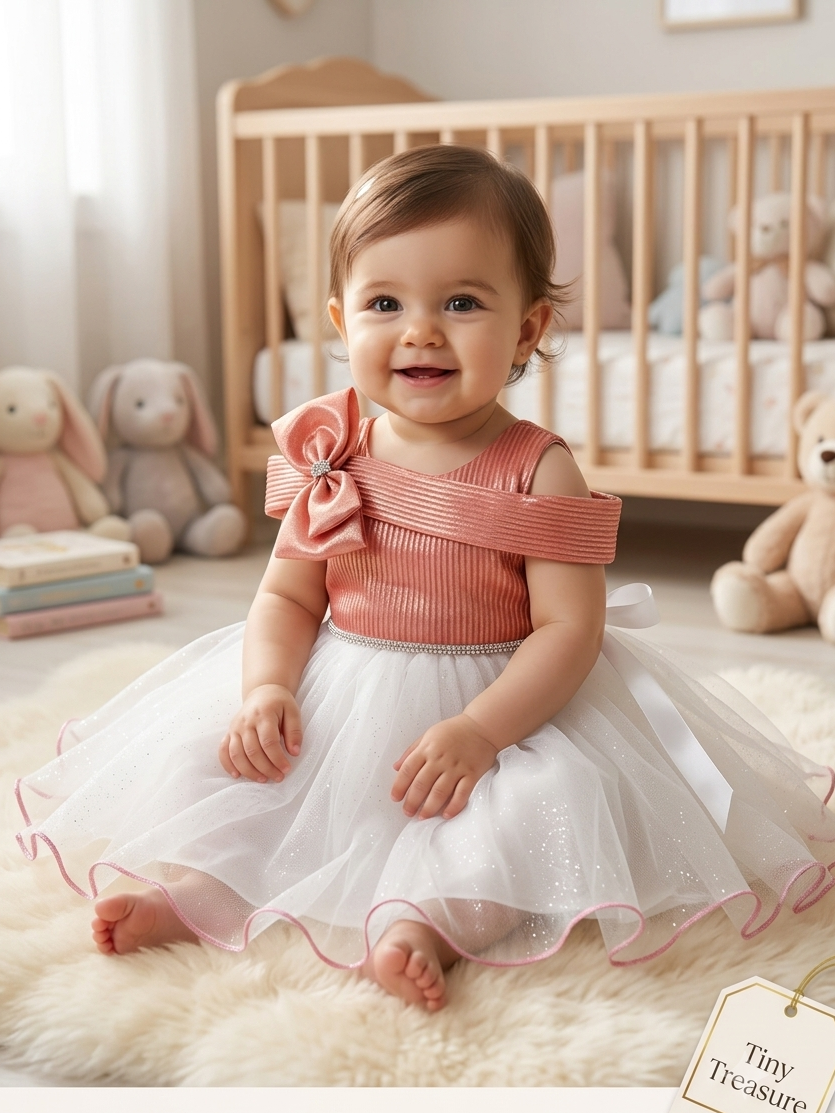 Junglesden Rosé Belle Bow Party Dress for Lil Girls