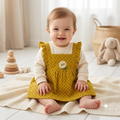 Girls Mustard Yellow Polka Dot Pinafore Dress with Ruffle Straps