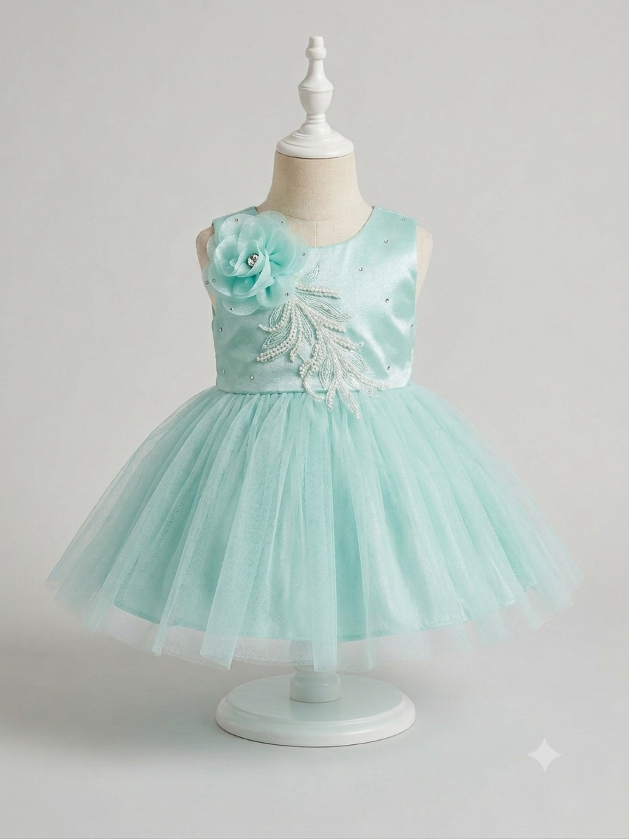 Junglesden Mint Blossom Tulle Party Dress for Baby Girls