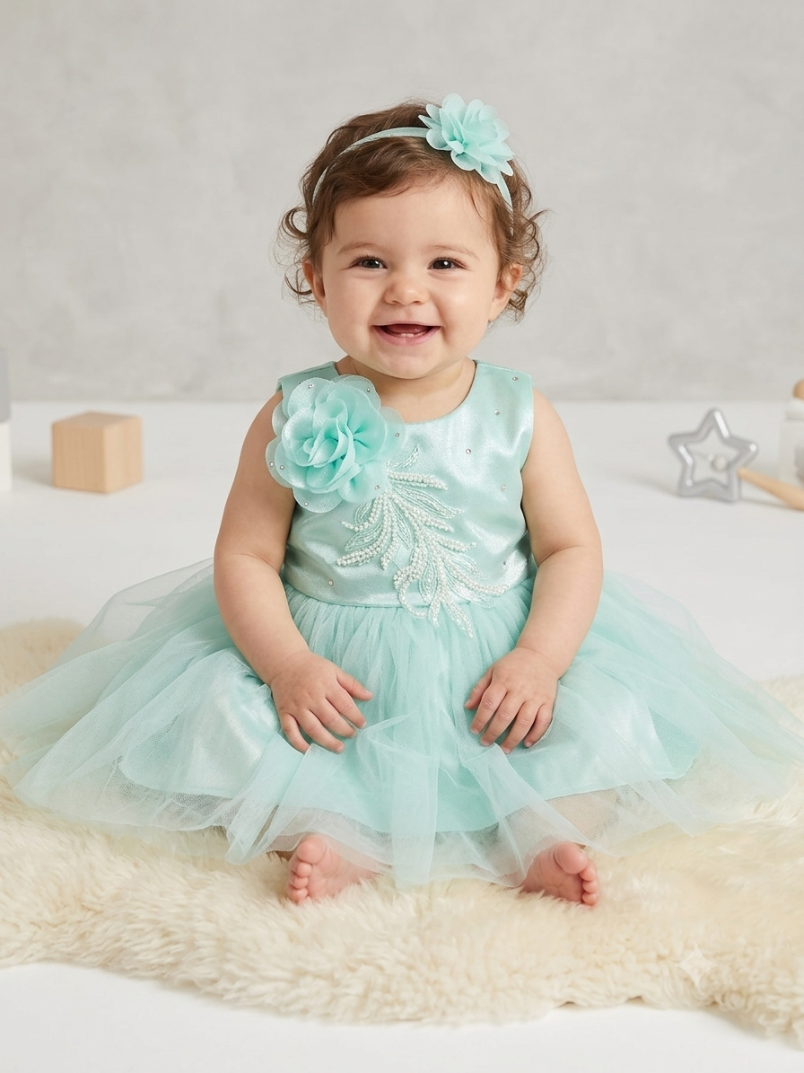 Junglesden Mint Blossom Tulle Party Dress for Baby Girls