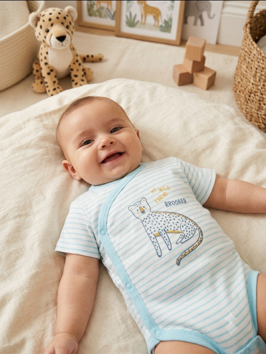 Junglesden Little Wild Friend Wrap Striped Baby Bodysuit