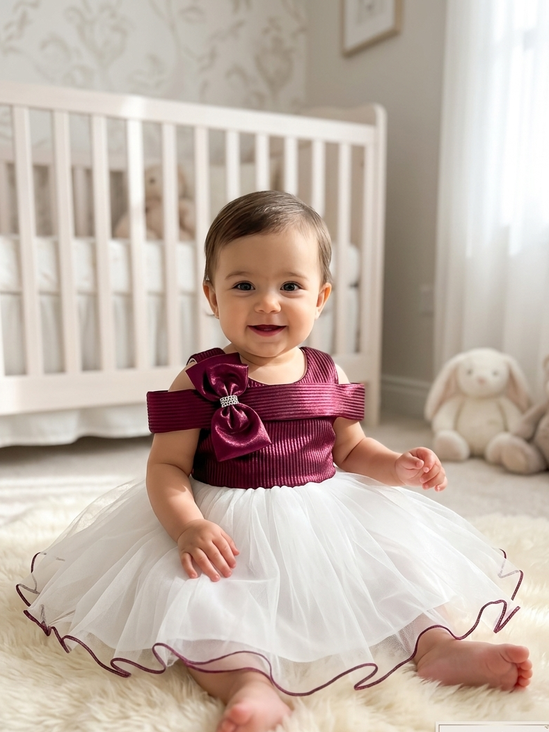 Junglesden Burgundy Belle Bow Tulle Party Dress