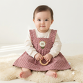 Girls Pink Polka Dot Pinafore Dress with Ruffle Straps & Floral Appliqué
