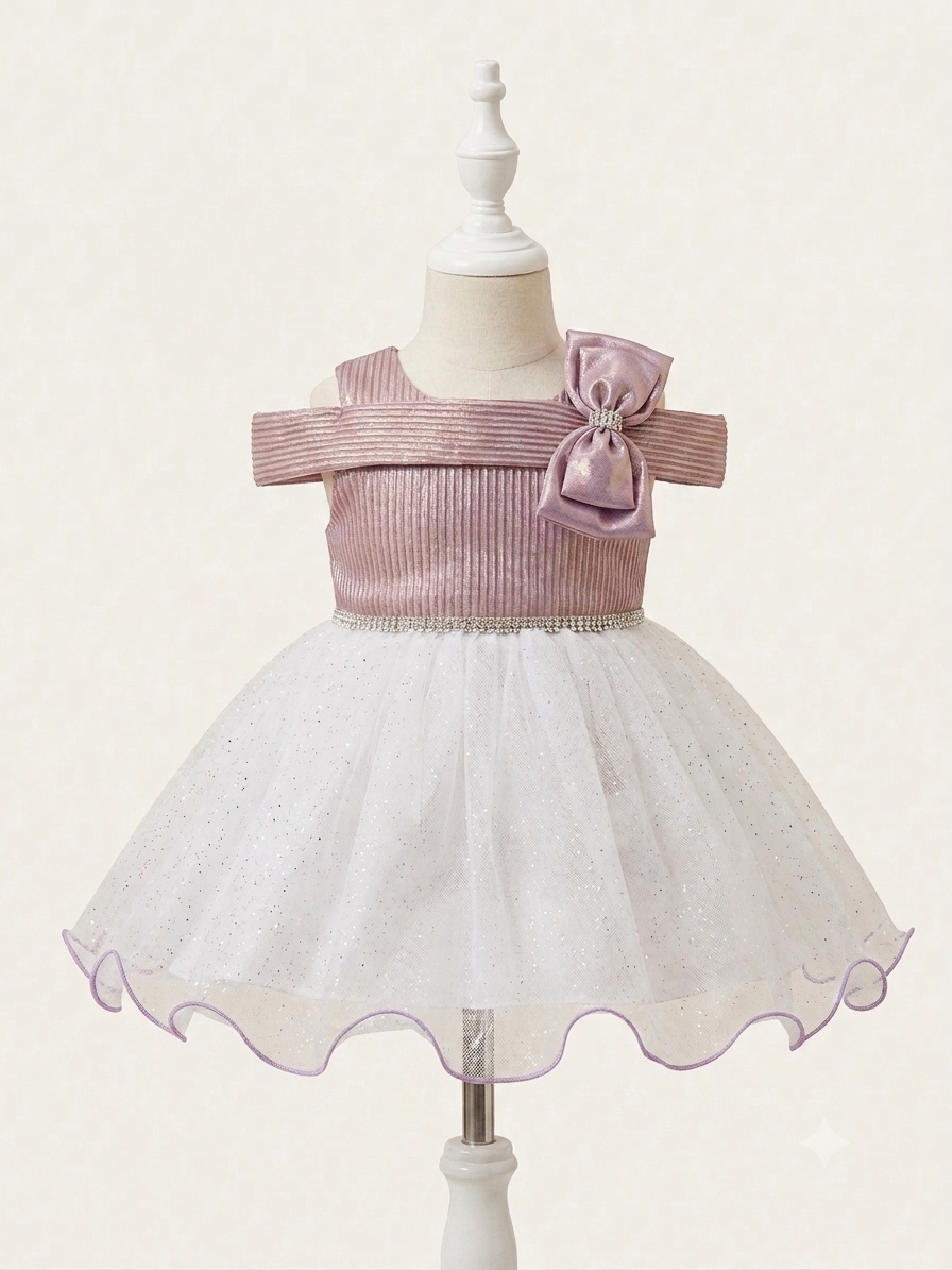 Blush Pink Bow Tulle Party Dress for Girls