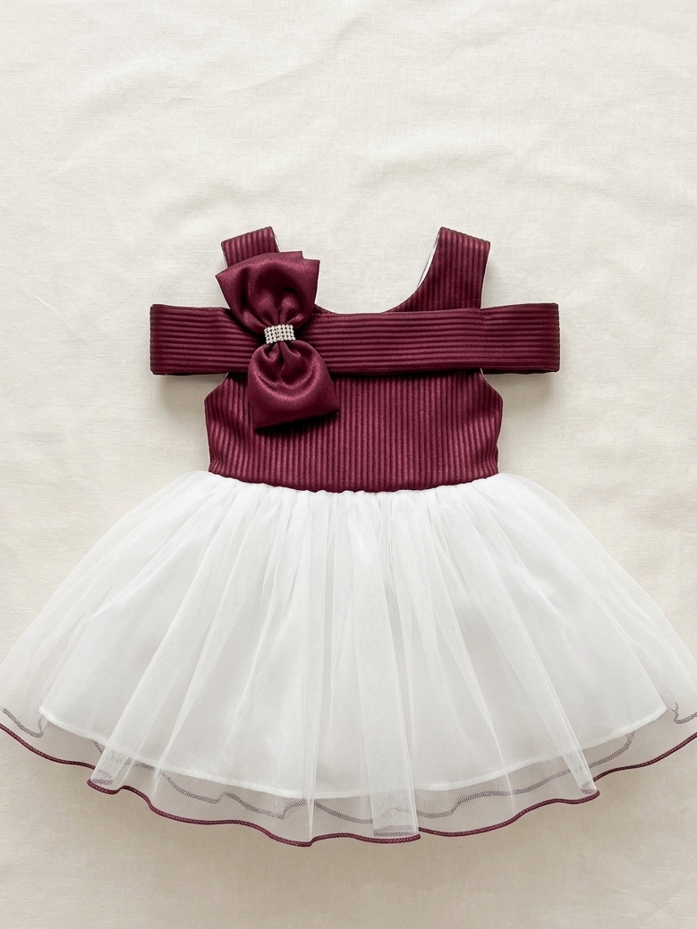 Junglesden Burgundy Belle Bow Tulle Party Dress