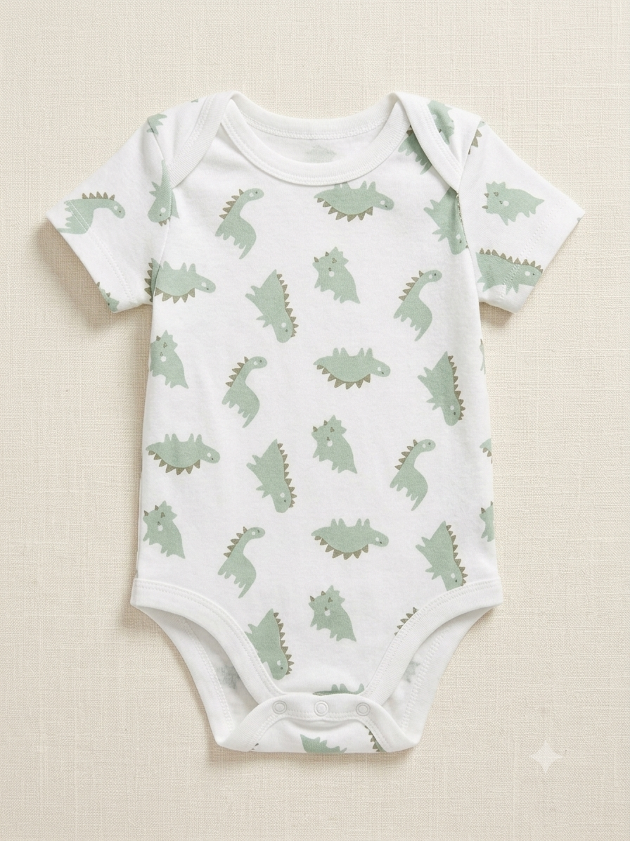Dino-Mite Sage Green Dinosaur Short-Sleeve Baby Bodysuit