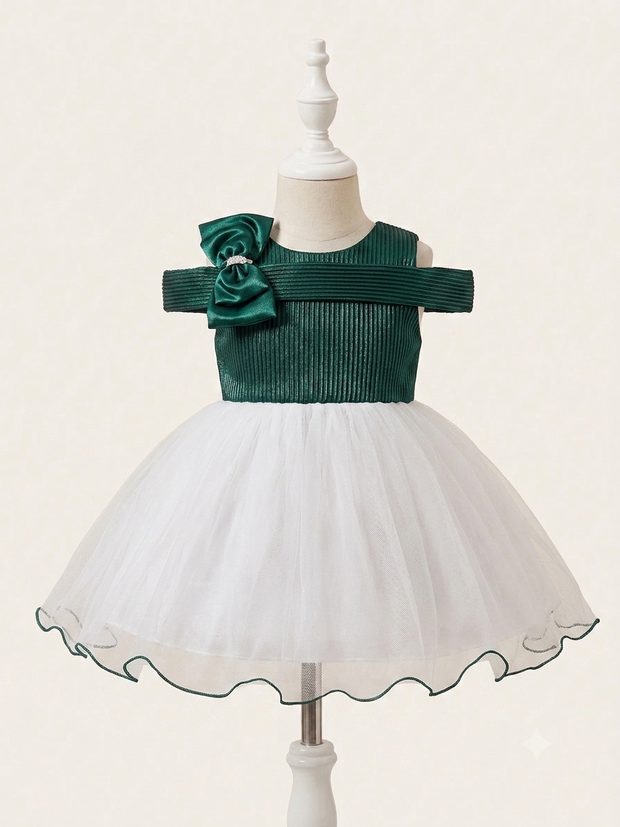 Emerald Bow Tulle Party Dress for Girls