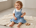 Girls Blue Denim Pinafore Dress with Bunny Pocket & White T-Shirt