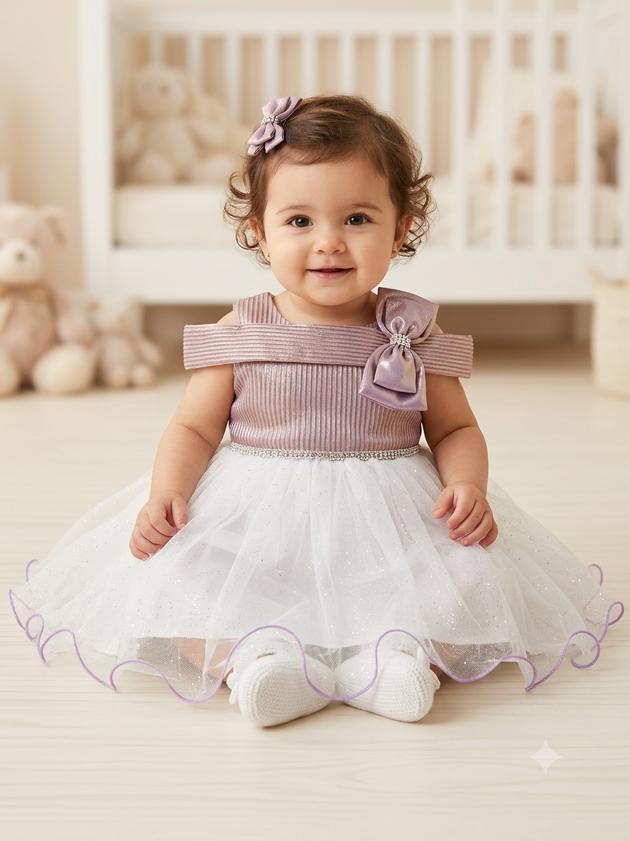 Blush Pink Bow Tulle Party Dress for Girls