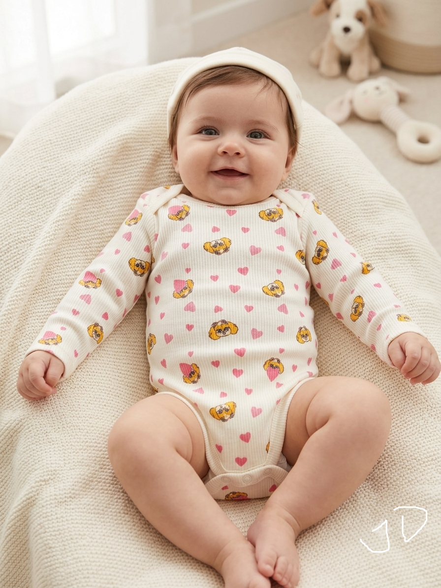 Junglesden Cuddle Bear Heart Ribbed Bodysuit