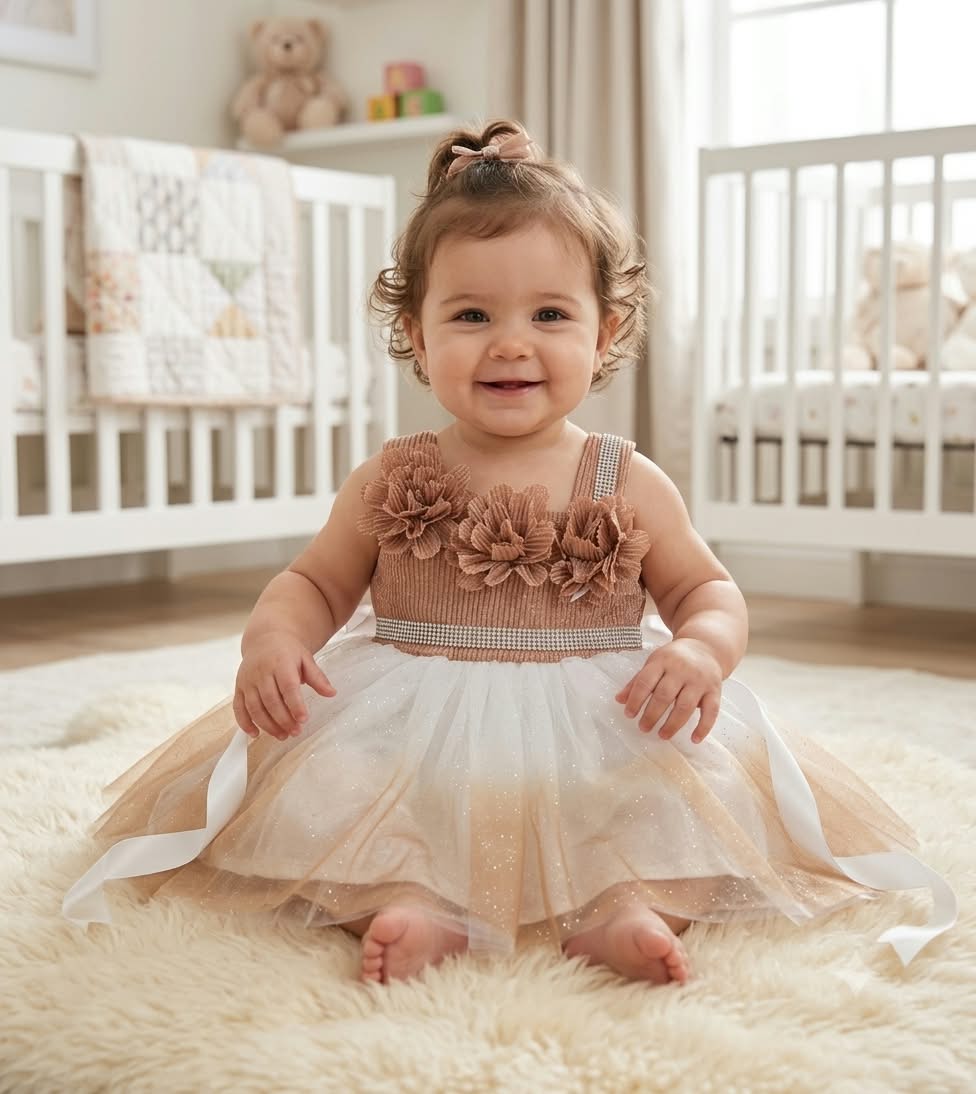 Girls Ombre Tulle Party Dress with Floral Appliqué and Bows