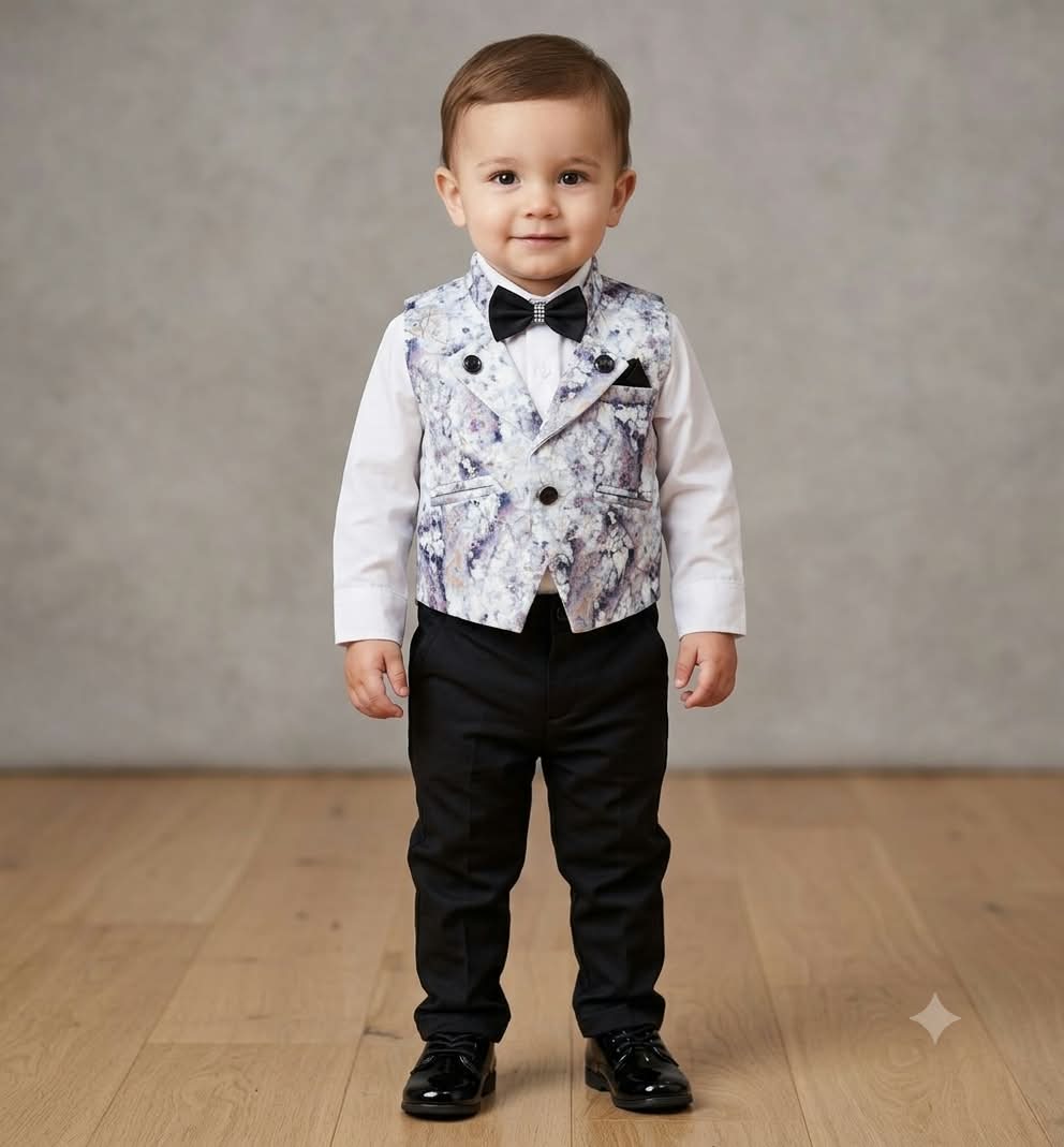 Boys Formal 4-Piece Vest, Shirt, Pants, and Bow Tie Set