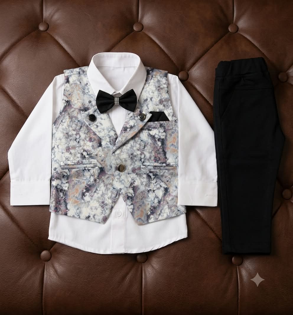 Boys Formal 4-Piece Vest, Shirt, Pants, and Bow Tie Set
