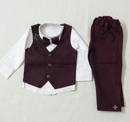 Boys Formal Maroon Vest, Shirt, Pants, and Bow Tie Set