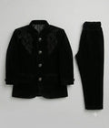 Royal Black Velvet Bandhgala Suit Set for Boys