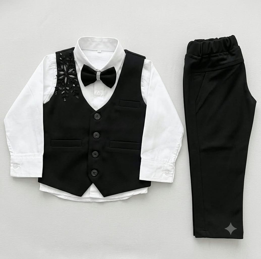 Black & White Formal Waistcoat Set for baby Boys with Bow Tie