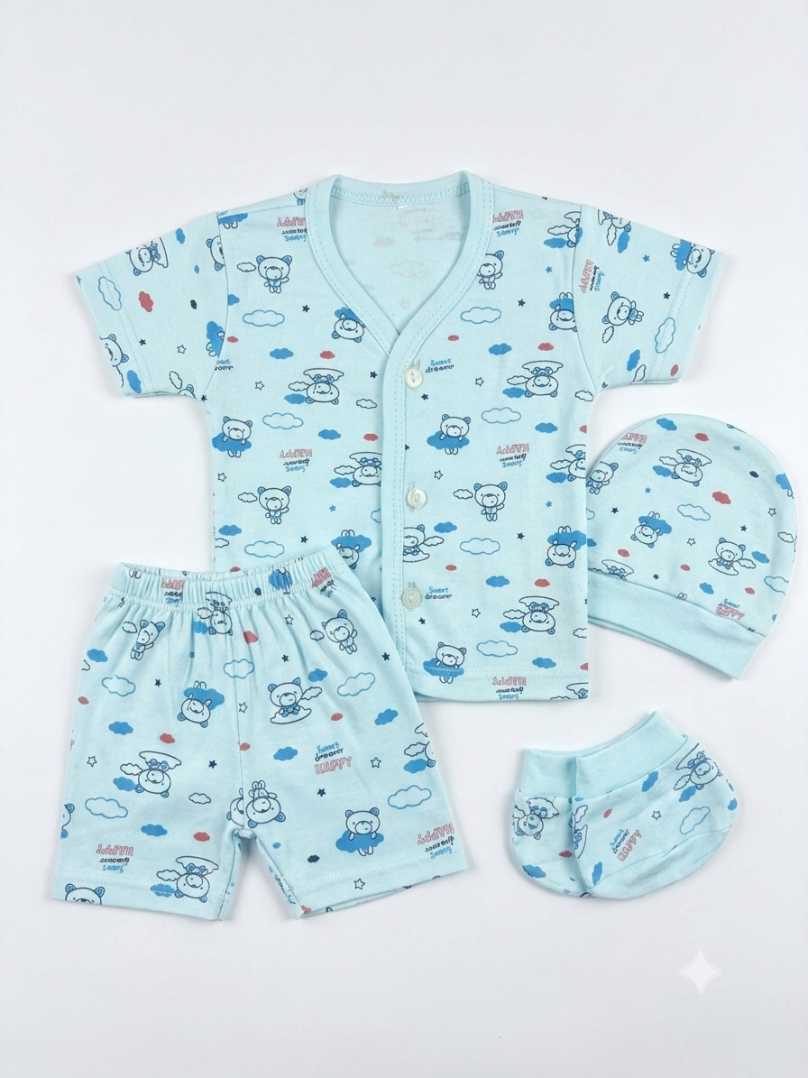 4-Piece "Dreamy Bear & Clouds" Infant Votton Layette Set