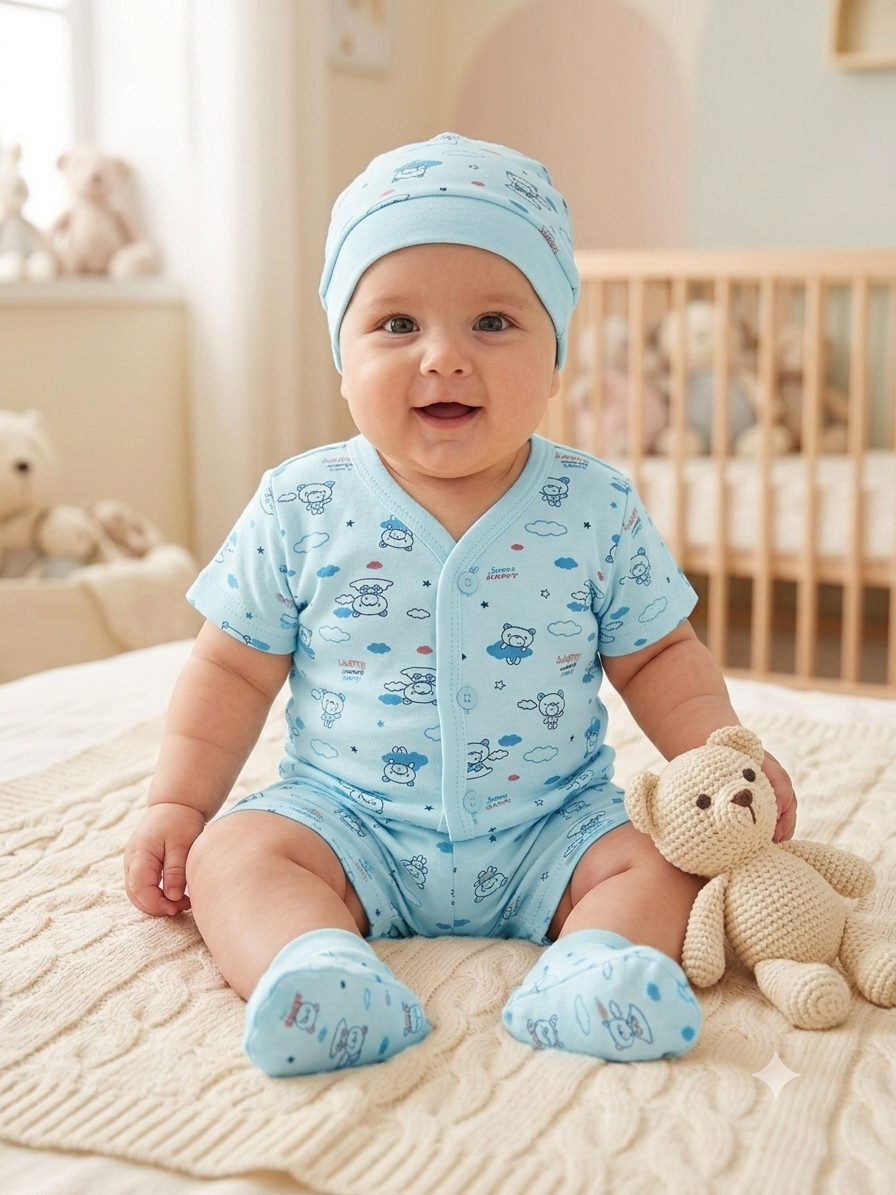 4-Piece "Dreamy Bear & Clouds" Infant Votton Layette Set