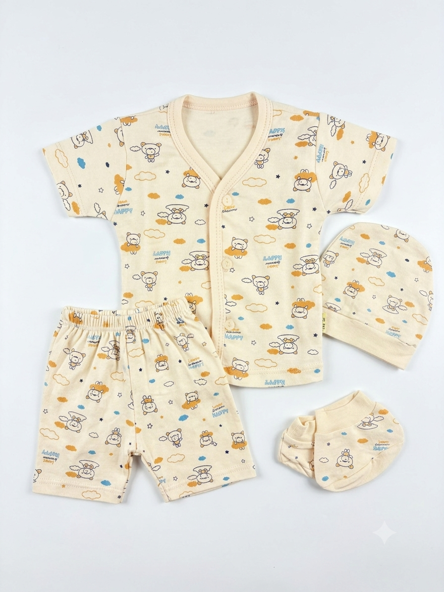 4-Piece "Dreamy Bear & Clouds" Infant Votton Layette Set