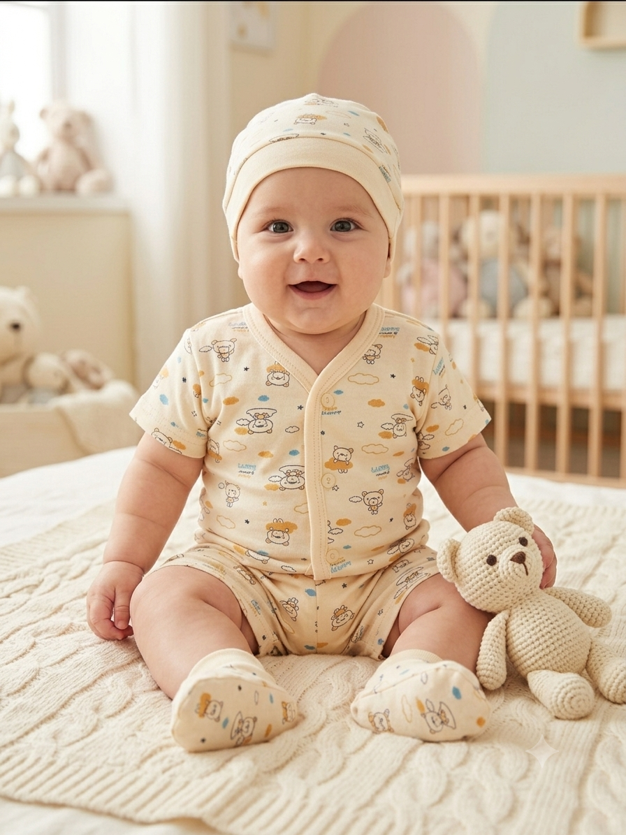 4-Piece "Dreamy Bear & Clouds" Infant Votton Layette Set