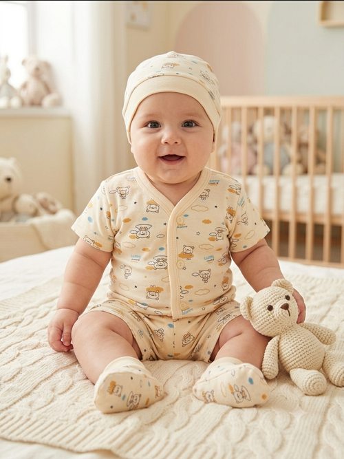 4-Piece "Dreamy Bear & Clouds" Infant Votton Layette Set