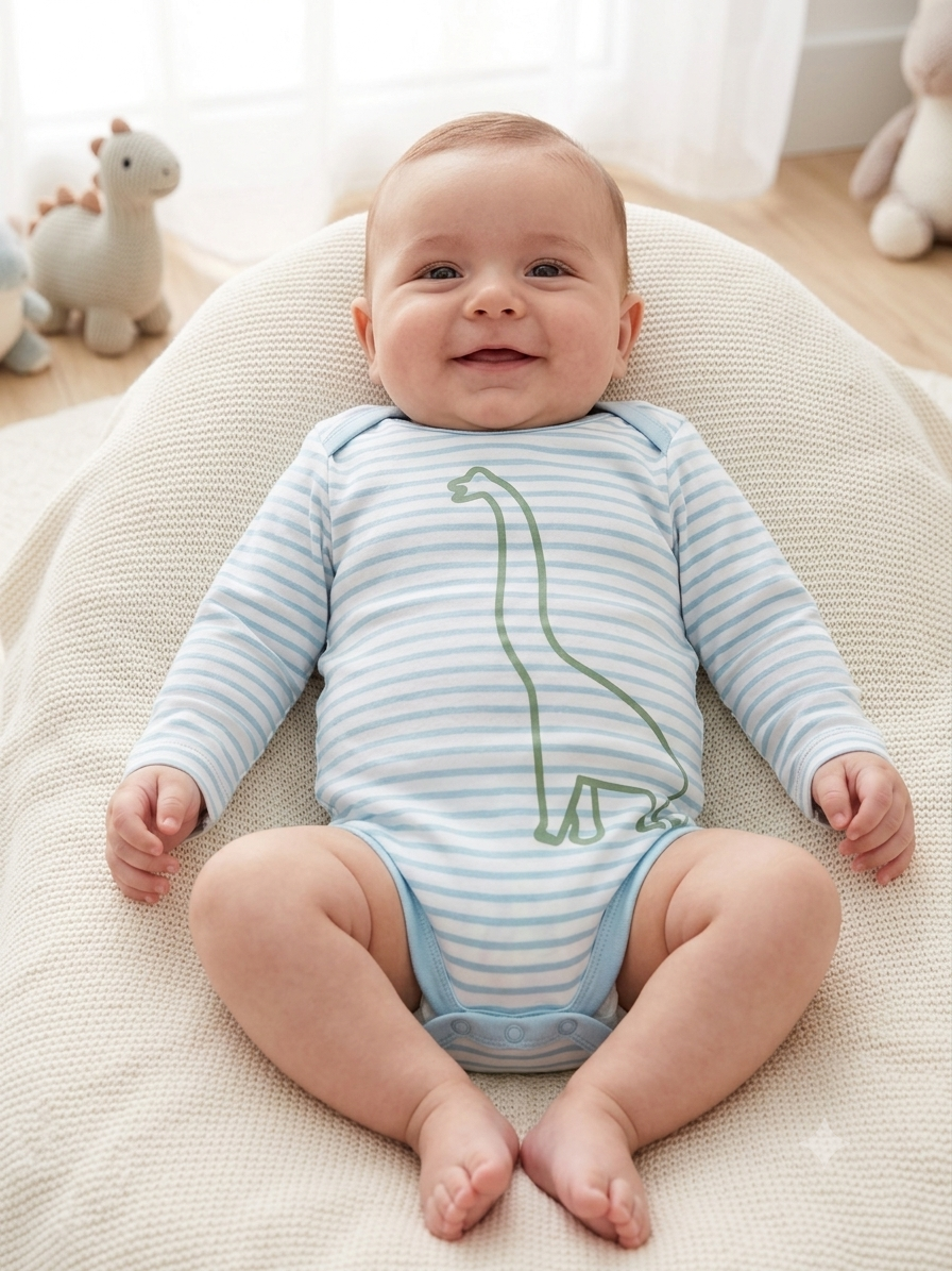 Little Dino Stripes Full-Sleeve Baby Romper