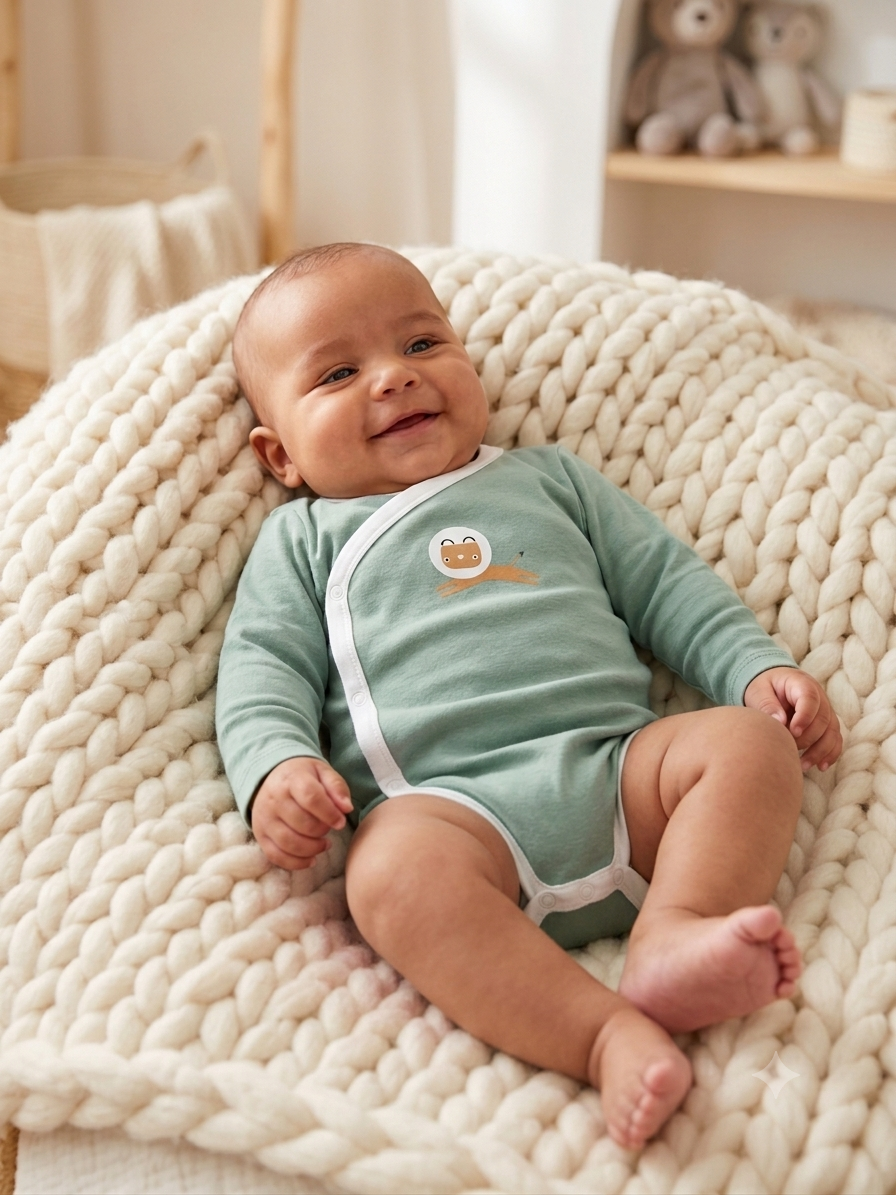 Sage Green Organic-Style Wrap Romper for Newborn & Baby