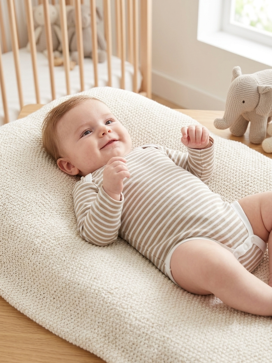 Organic Stripe Long-Sleeve Baby Bodysuit – Neutral Tan & White