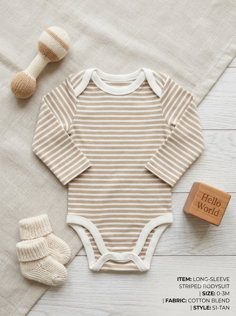 Organic Stripe Long-Sleeve Baby Bodysuit – Neutral Tan & White