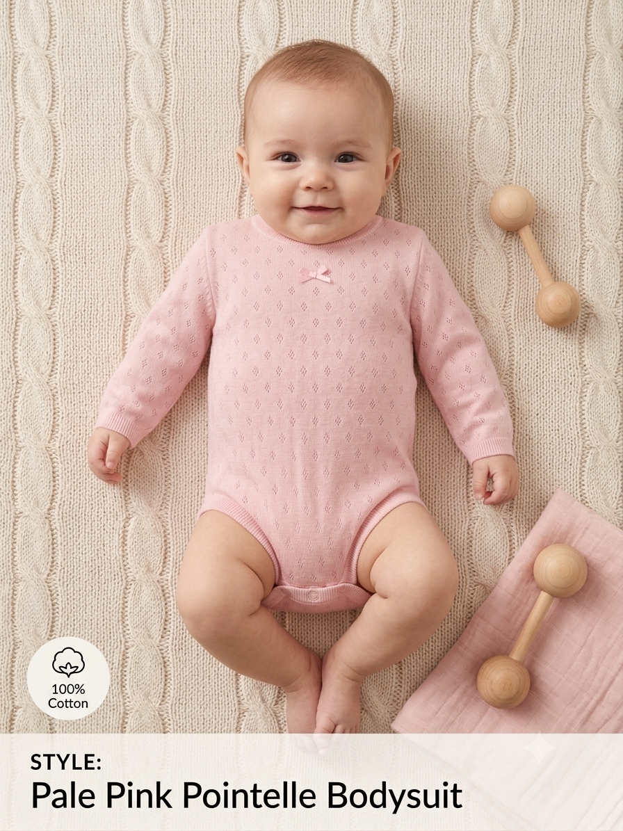 Sweetheart Pale Pink Pointelle Knit Baby Bodysuit