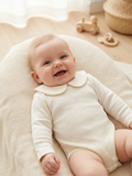 Classic Peter Pan Collar Ribbed Long-Sleeve Baby Bodysuit – Cream