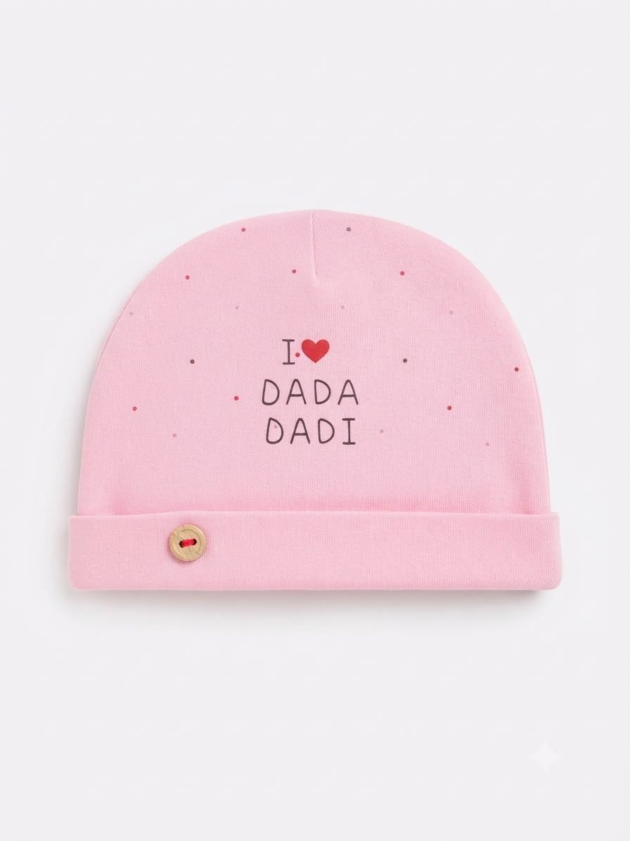 Baby Pink “I Love My Family” Romper with Dada Dadi Cap | 0–12 Months