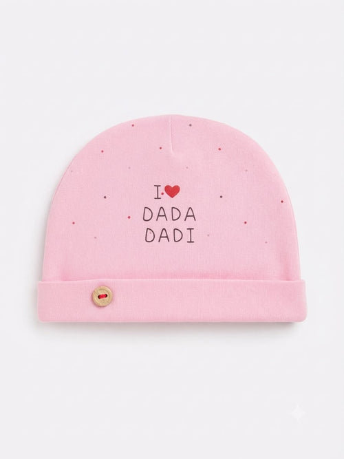 Baby Pink “I Love My Family” Romper with Dada Dadi Cap | 0–12 Months