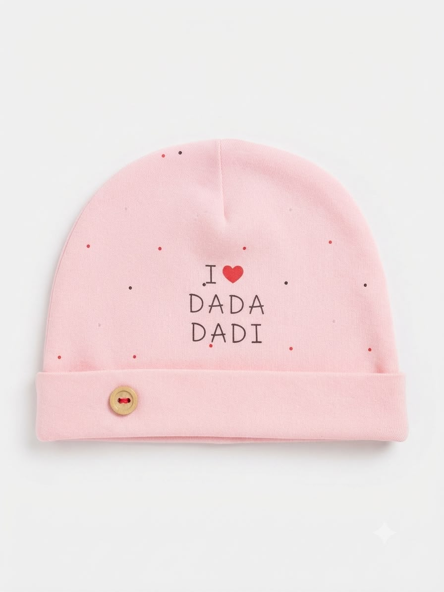 Baby Peach “I Love My Family” Romper with Dada Dadi Cap | 0–12 Months